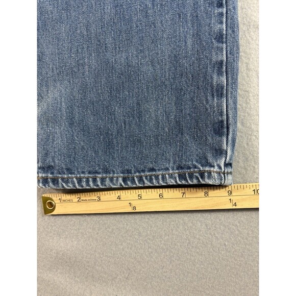 American Eagle Jeans 32x31 Blue Button Fly Relaxed Straight Distressed Tag 34x32 - Picture 8 of 14